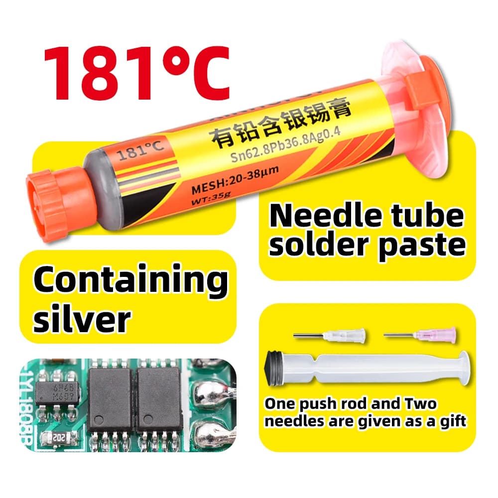 Welding paste containing 181 degrees lead and silver carrier for syringe welding, applied in the SMT chip (surface mounting technology)