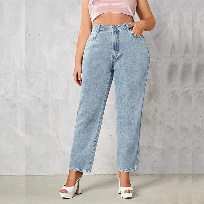 Plus Size Jeans woman fall dark blue 175cm high elastic and loose straight washing 6XL 100Kgs curve Lady Thin Lady Denim Pant