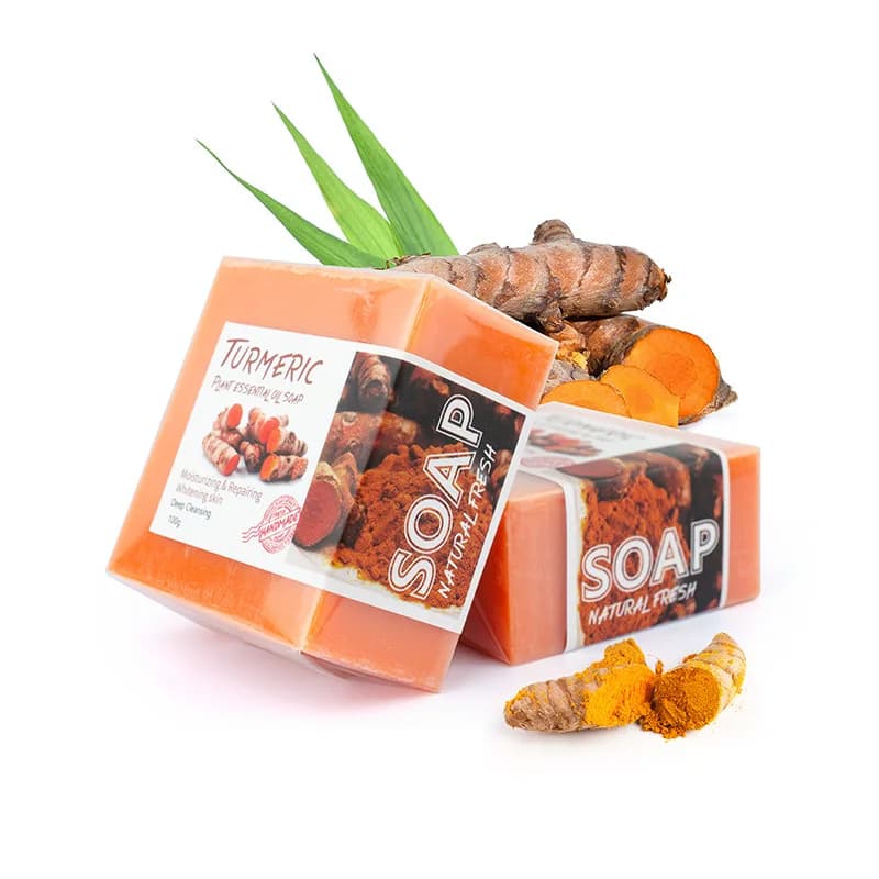Sapone alla curcuma con oli essenziali vegetali, barra detergente fatta a mano per viso e corpo, formula tradizionale con infusione di zenzero