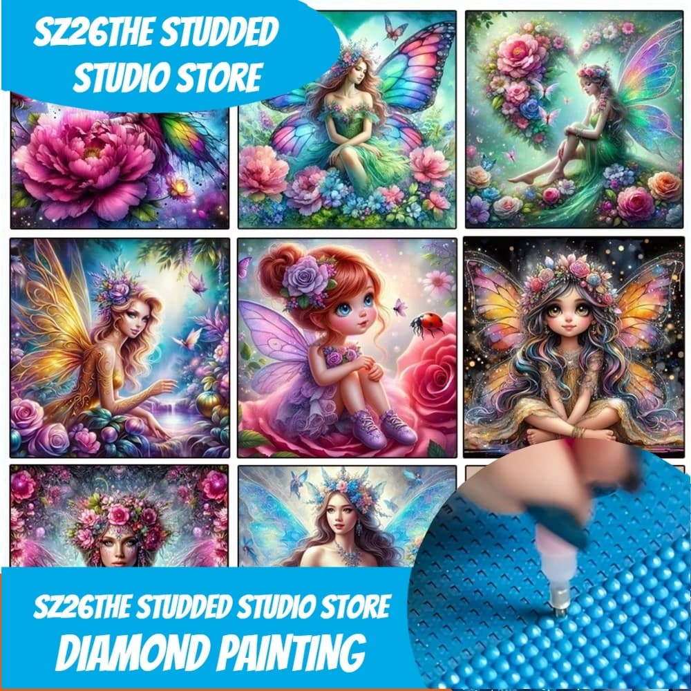 Sz26The Studded Cute Elf Girl Diamond Painting Set Flower Fairy Flower Cross Embroidery Handmade DIY Art Designer Home Decor Gif