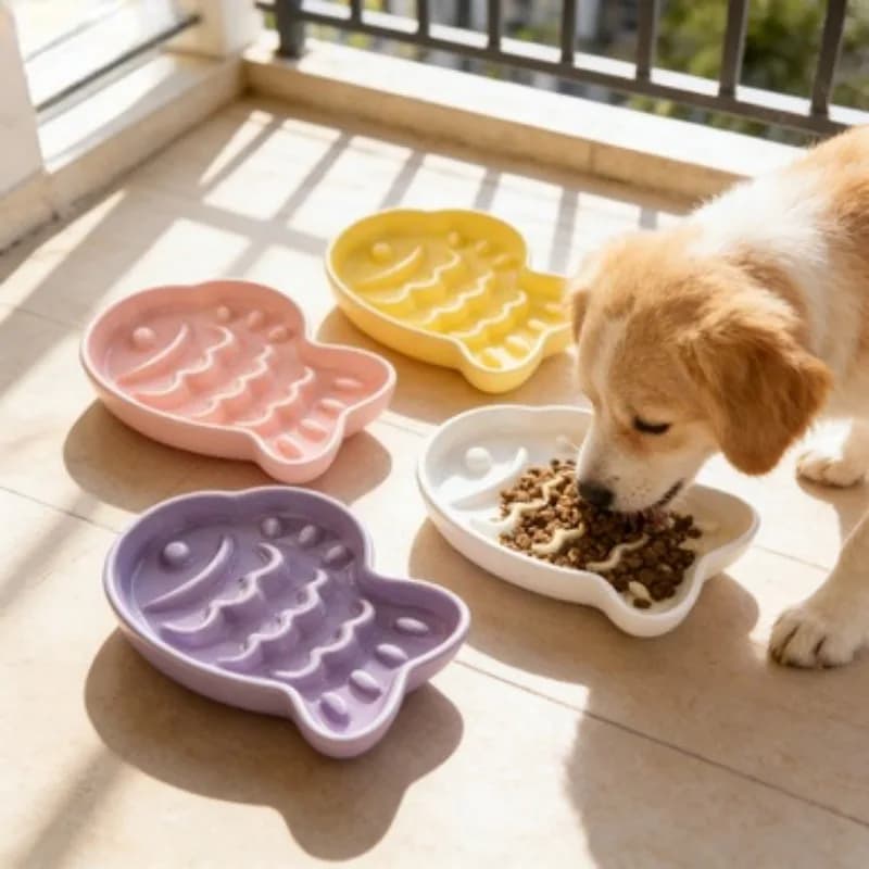 Ciotola in Ceramica per Cani, Mangiatoia Lenta in Porcellana, Ciotola Antiscivolo Anti-Soffocamento per Cibo e Acqua, Accessori per Animali Domestici
