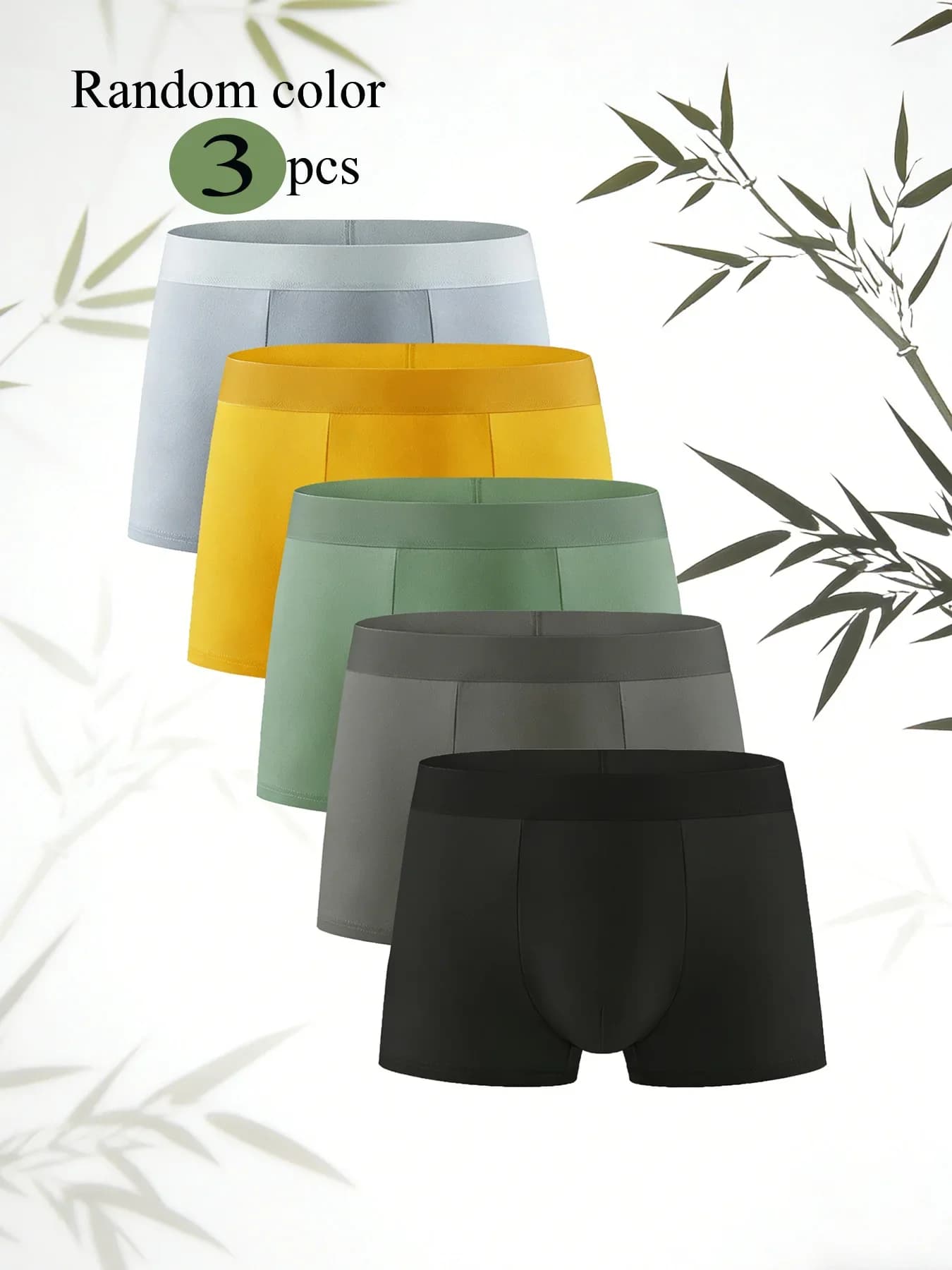 Men's Boxer Briefs 3-Piece Set (Random Colors) - Soft Breathable Underwear for Daily Wear