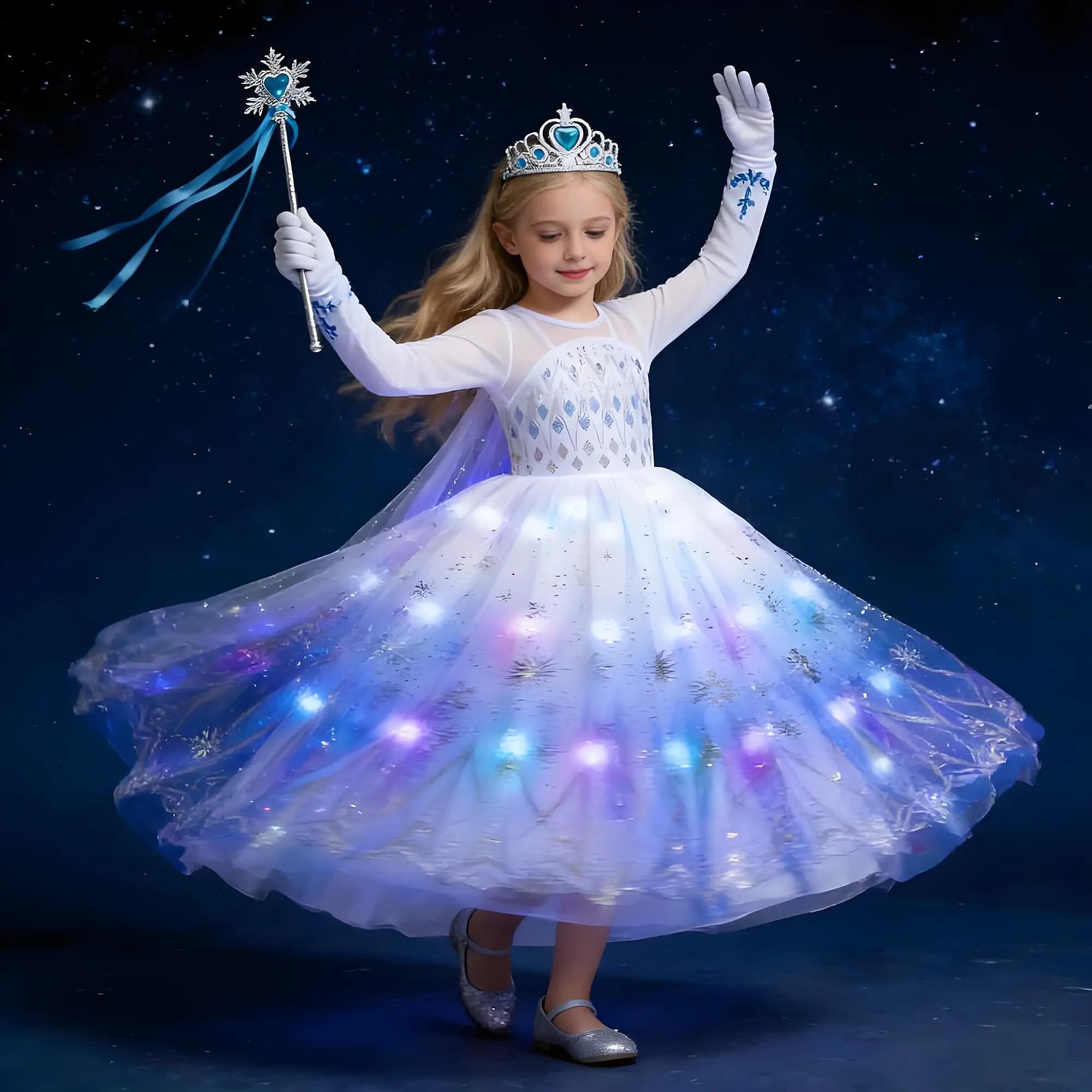 2025 Abiti luminosi a LED Elsa per ragazze Costumi cosplay per bambini Festa di Natale Abito da ballo Abito da gioco Abiti da principessa Vestire