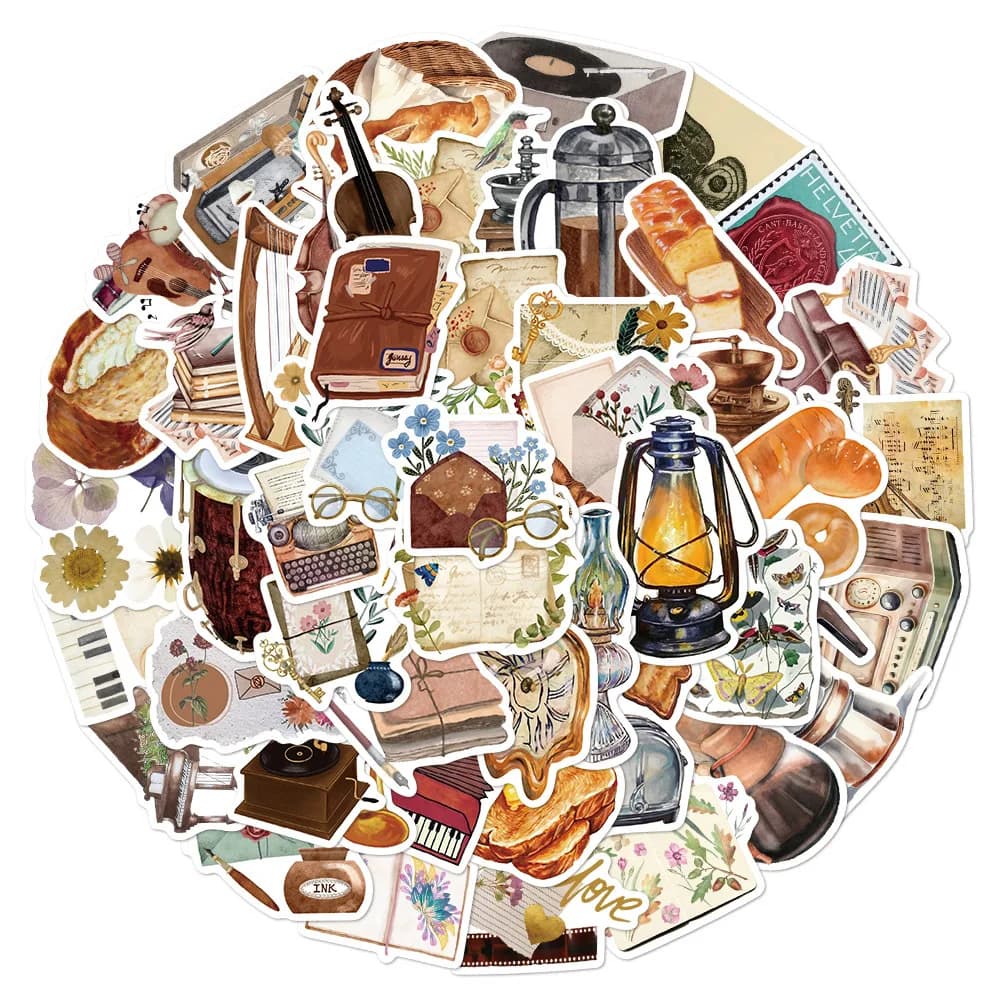 50Pcs Vintage Stickers, Aesthetic Stickers for Scrapbook Journaling Water Bottles Laptop, Scrapbooking Supplies Kit, Waterproof
