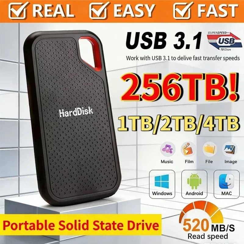 Disco Rigido Portatile Lenovo SSD E61 2TB 6TB 8TB 256TB USB 3.1, Dispositivo di Archiviazione Esterno per Laptop, PS5, Mobile