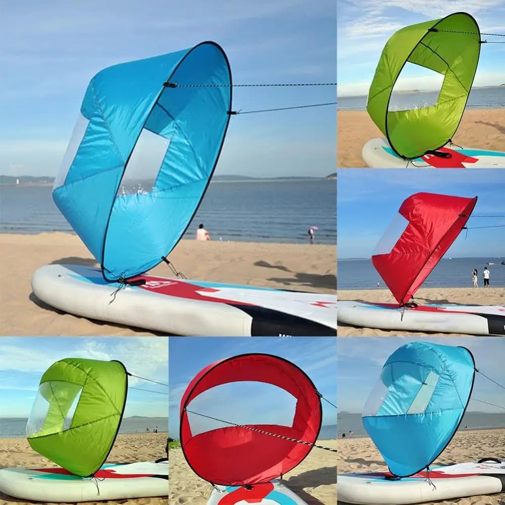 Barca da kayak pieghevole Vela da vento Estate Surf Pagaia da vento Vela da kayak Durevole Gommone a remi Finestra da vento trasparente