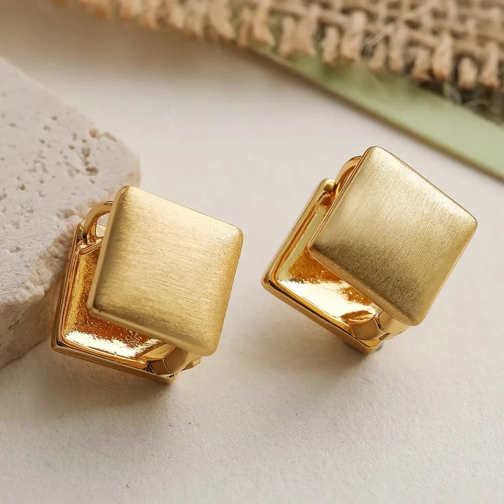 NEWBUY Brass Brushed Square Huggie Hoop Earrings Minimalist OL Style Cold Luxury Women Daily Jewelry