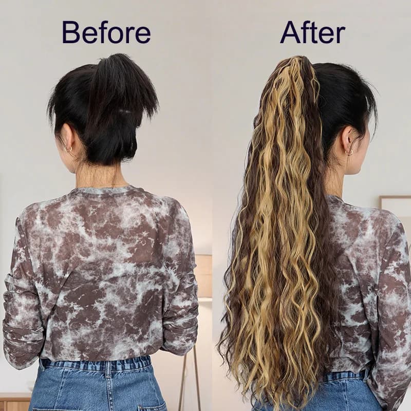 Coda di Cavallo Sintetica Lunga e Riccia Effetto Onda d'Acqua con Clip, Extension Voluminosa a Onda di Mais per Cosplay, Uso Quotidiano e Feste
