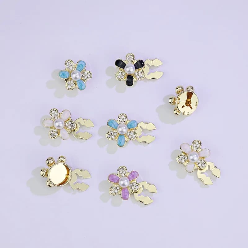 1 pcs Decorative cotton for shirt with oil drop artificial pearl flower, turtle collar pin, closure for twins with clothing collar buttons