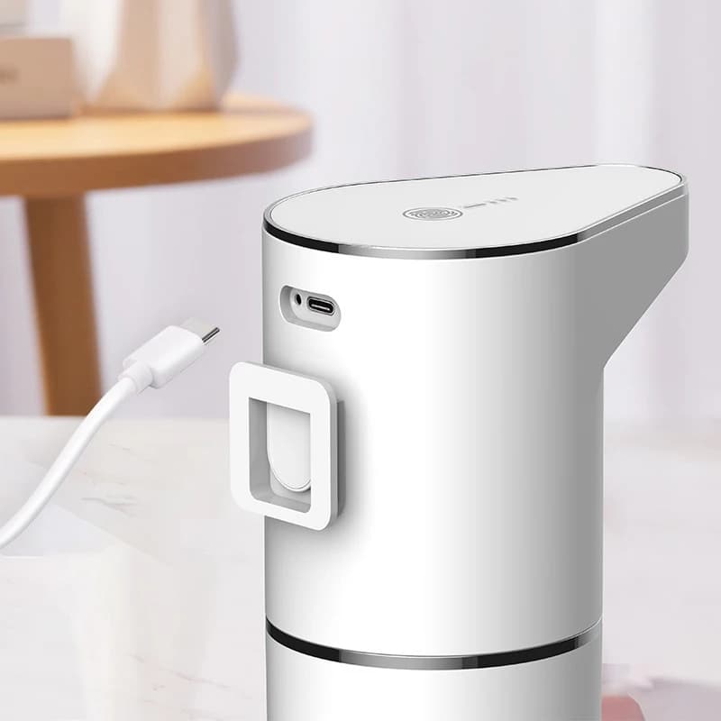Dispenser automatico di disinfettante per le mani ricaricabile per uso domestico, a bolle, per bambini, con sensore, montabile a parete come un piccolo soa.