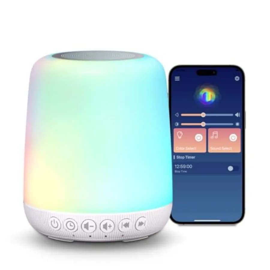 Macchina del Suono Portatile per il Sonno con 30 Suoni Rilassanti, 12 Colori di Luce Notturna e 4 Timer, per la Notte