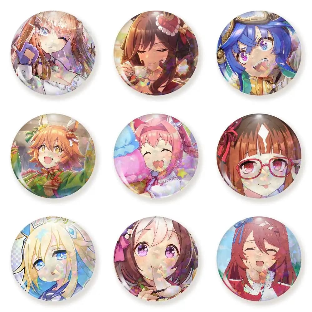 Distintivi HD Uma Musume per Zaini, Accessori, Icone Manga, Spille Rotonde, Spille a Cartone Animato per Vestiti, Decorazioni per Borse, Regali