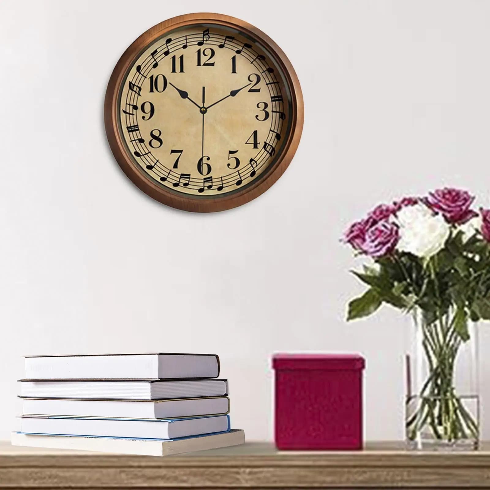 Wall Clock with Musical Theme, Silent Luxury Round Design, Easy to Read with Arabic Numbers for Home, Office, Living Room