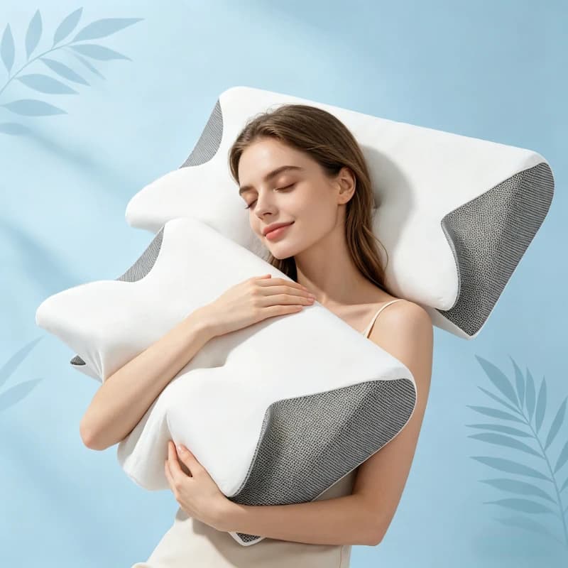 Cuscino Cervicale in Memory Foam con Cuciture Colorate, Cuscino Ortopedico Ergonomico Sagomato per il Relax del Collo e Supporto Versatile