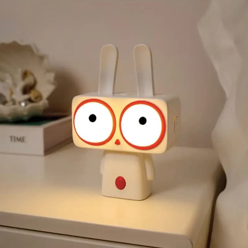 Luce notturna con coniglio sorpreso, atmosfera creativa carina, luce da letto, camera da letto, luce soffusa, timer per il sonno, lampada da scrivania