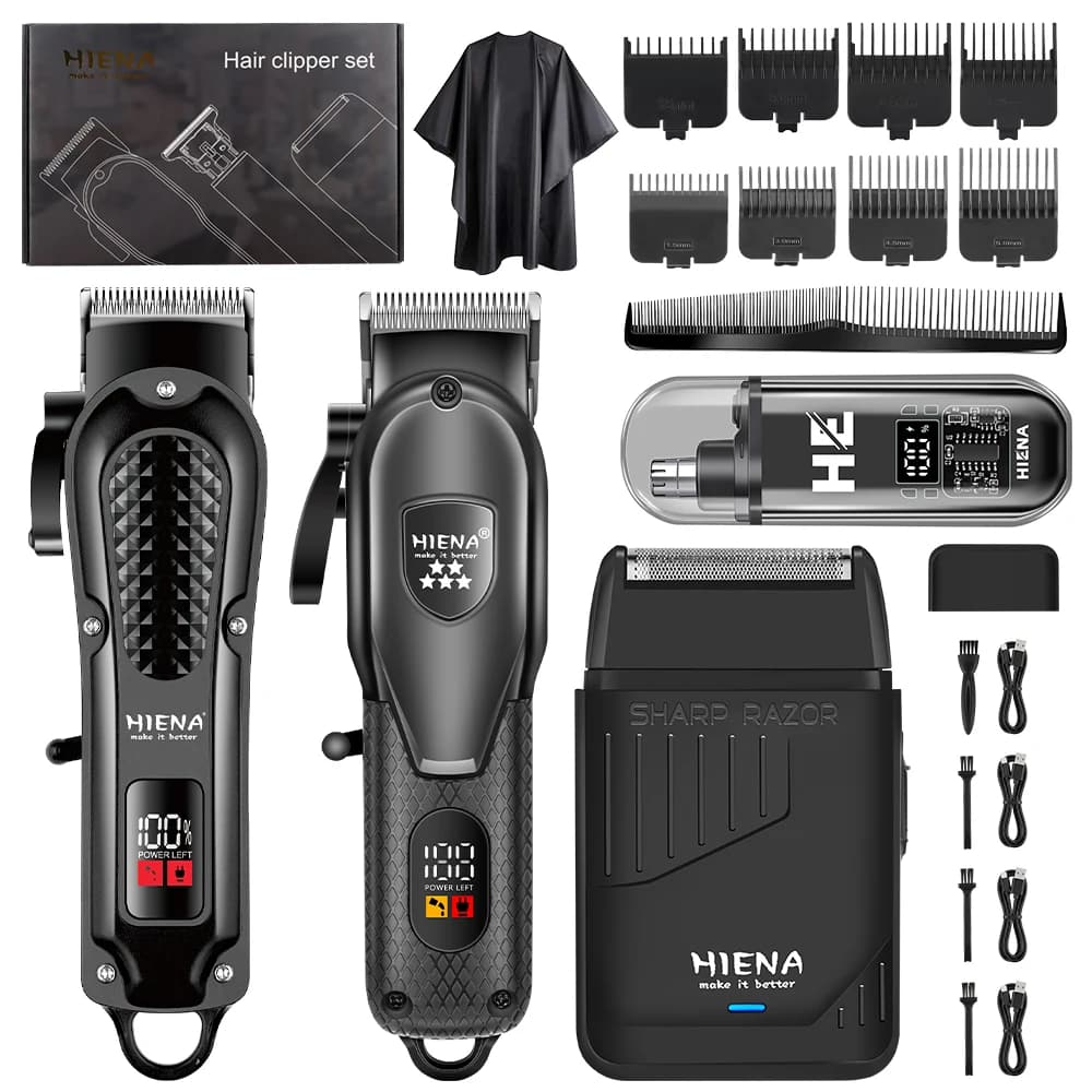 HIENA 4IN1 LCD USB Hair Clipper Trimmer Foil Shaver Nose Trimmer Recharge Men Barber Haircut Kit Full Accessories
