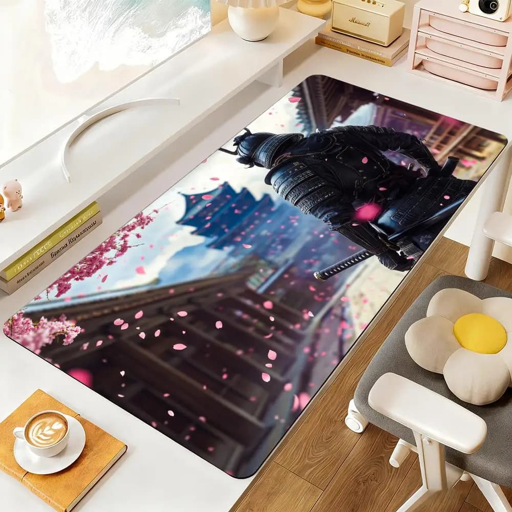 Samurai and Tower Mouse Pad Desk Mat Large Computer Office Carpet XXL Mousepad Gamer Gaming PC Accessories Keyboard Rug Mauspad