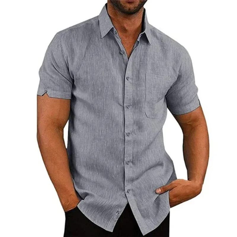 Camicia da uomo estiva con colletto polo solido manica corta con bottoni Abbigliamento da uomo