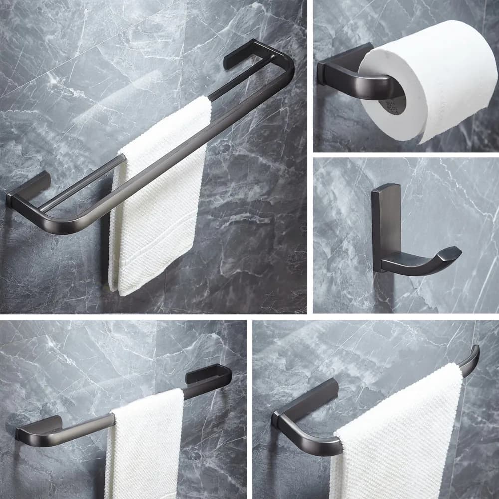 Hardware per bagno quadrato in ottone grigio scuro doppio portasciugamani portasciugamani porta carta gancio in tessuto accessorio per il bagno zzh106