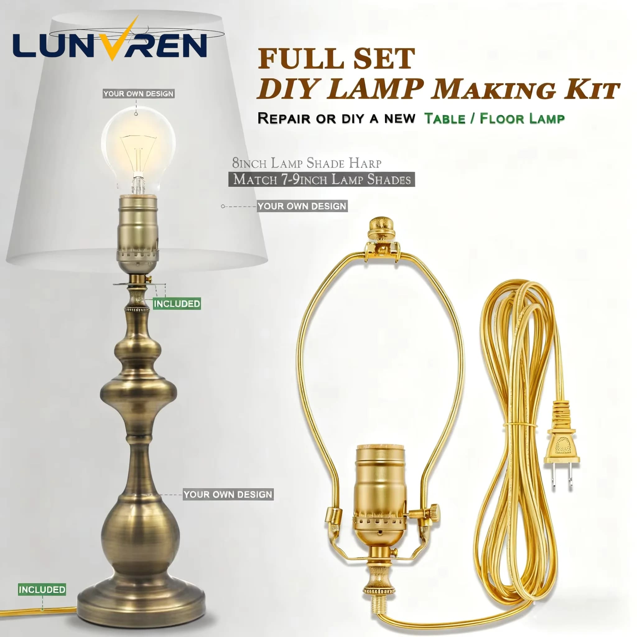 Make a Lamp or Repair Kit Lamp Wiring Set for Table Floor Lamp Essential Hardware DIY Lamp Design or Repair Lighting Accessories