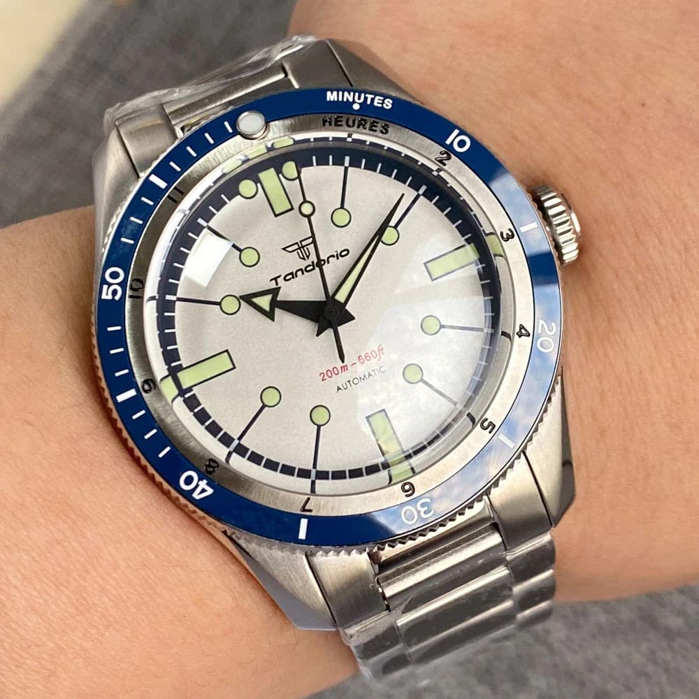 Orologio Automatico da Immersione Tandorio con Vetro Zaffiro a Cupola, Movimento NH35A PT5000, Bracciale in Acciaio, Regalo Aziendale, Pilota, Impermeabile 200m