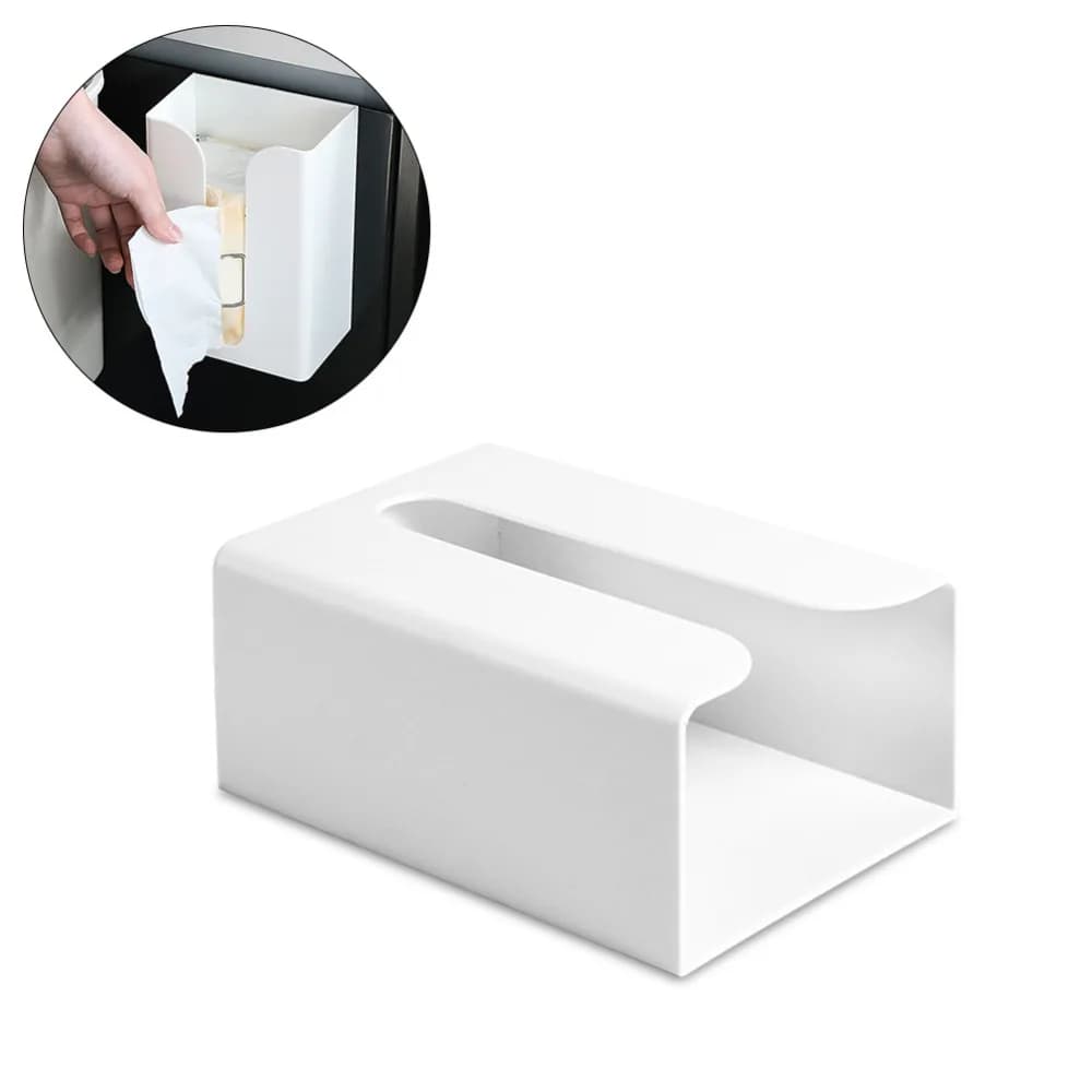Practical White Wall Mounted Tissue Box ABS 8.2*19*13.2cm Toilet Paper Holder Adhesive Napkin Dispenser for Cabinet