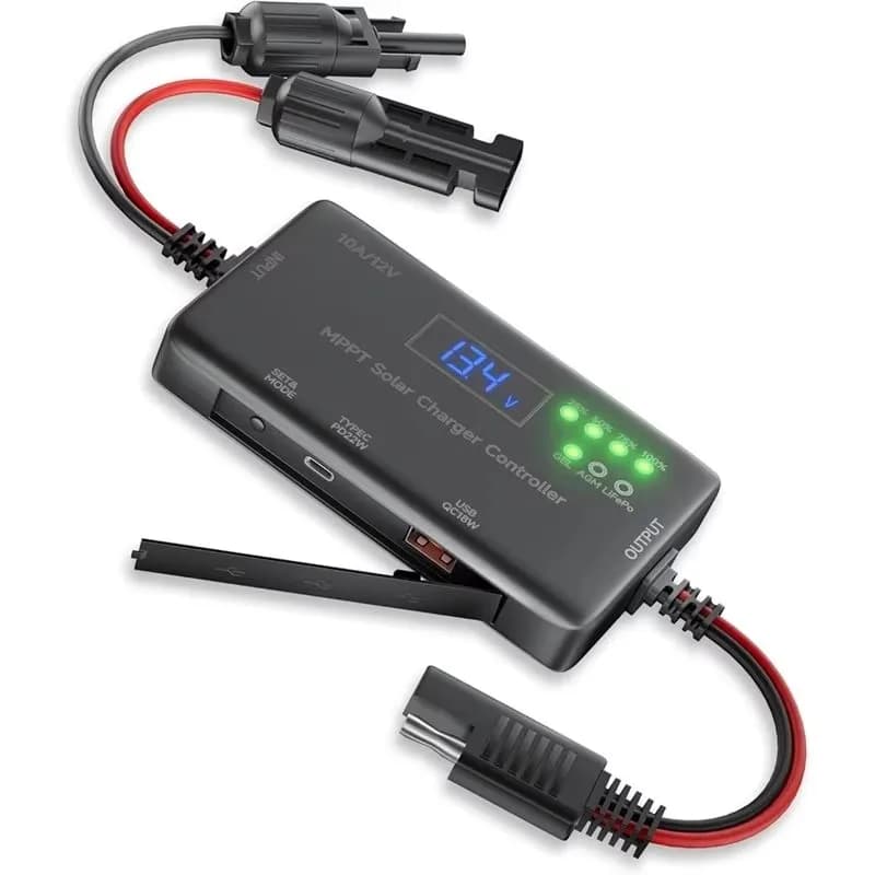 Regolatore di Carica Solare MPPT 12V 10A, Controllore per Pannelli Solari con Uscita Type-C e USB per Batterie AGM, Lifepo₄