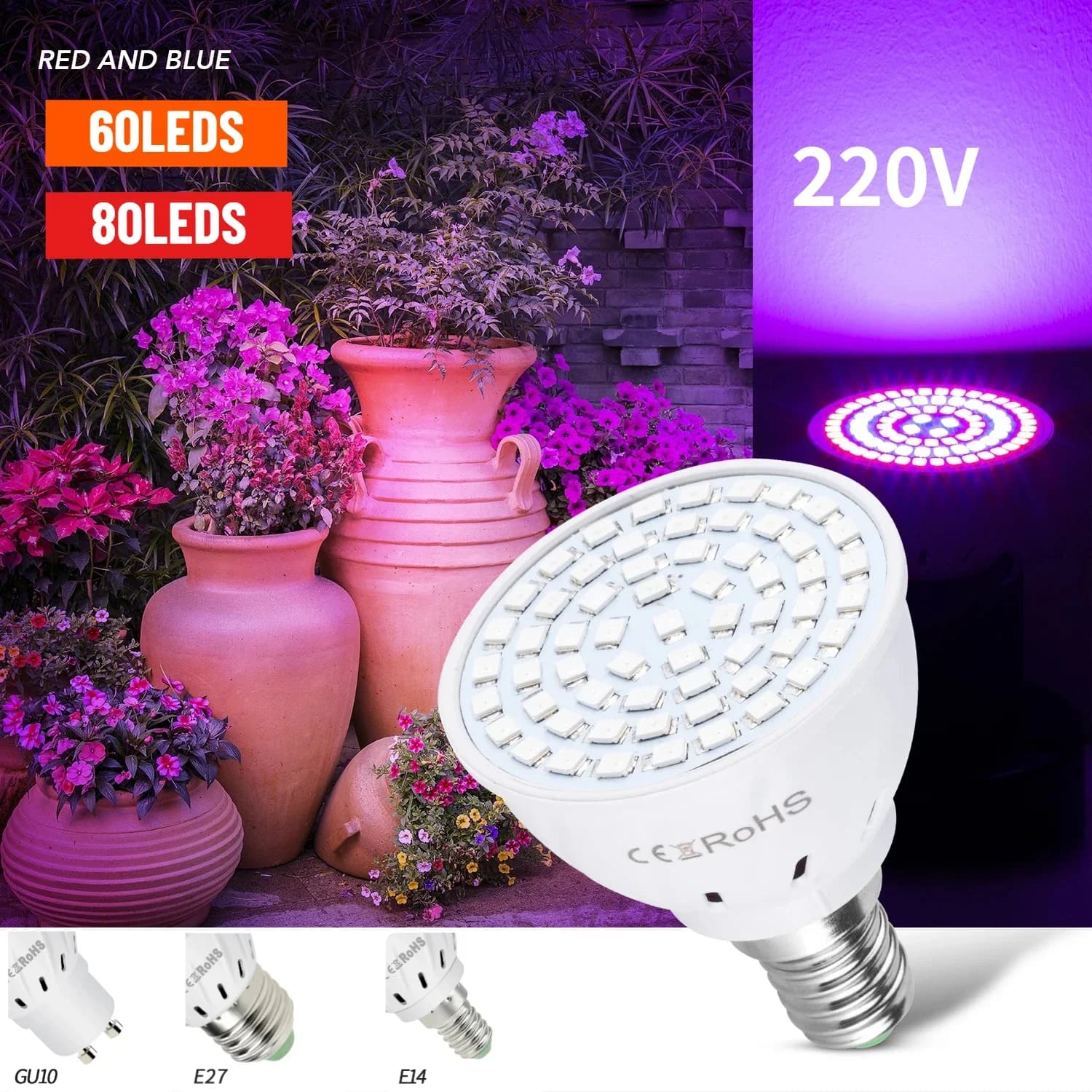 E27 LED Cultivated Plant Lights GU10 220v Full Spectrum Hydroponic Seeds of Flowers Promoting Growth Vegetable Growing LampE14