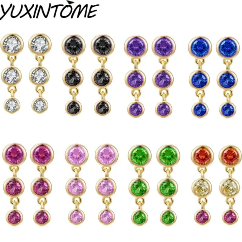 Orecchini a Perno in Argento Sterling 925 con Zirconi Classici Rotondi, Gioielli di Lusso Leggero alla Moda per Donne