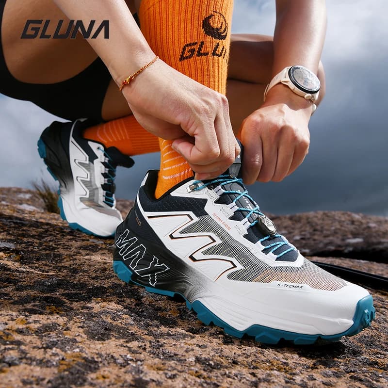 GLUNA Original Off-Road Running Shoes Breathable Running Shoes Anti Slip Wear-Resistant Lightweight Hiking Shoes Unisex Rebound