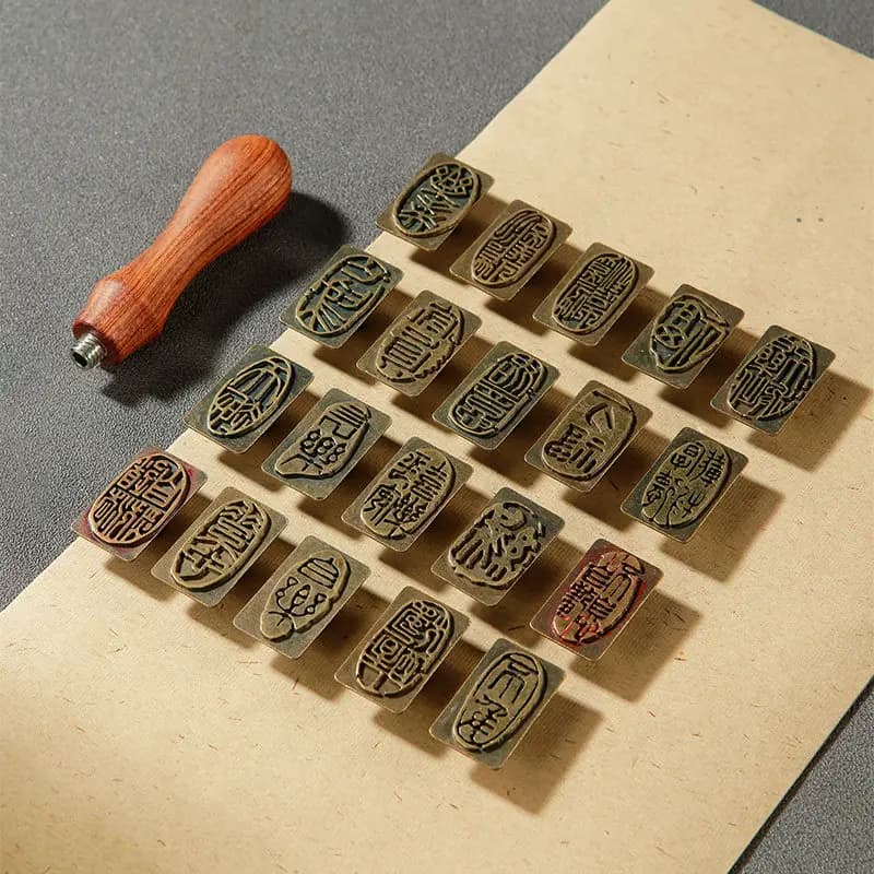 16-in-1 Wooden Chinese Seal Stamp Set, Oval Calligraphy & Painting Chop, Elegant Traditional Gift for Art Lovers