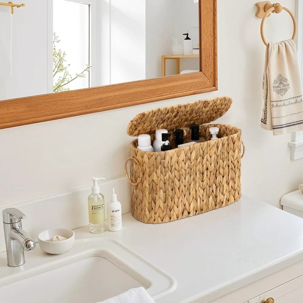Water Hyacinth Toilet Paper Storage Baskets Large Capacity with Lids Toilet Paper Holder Household Durable