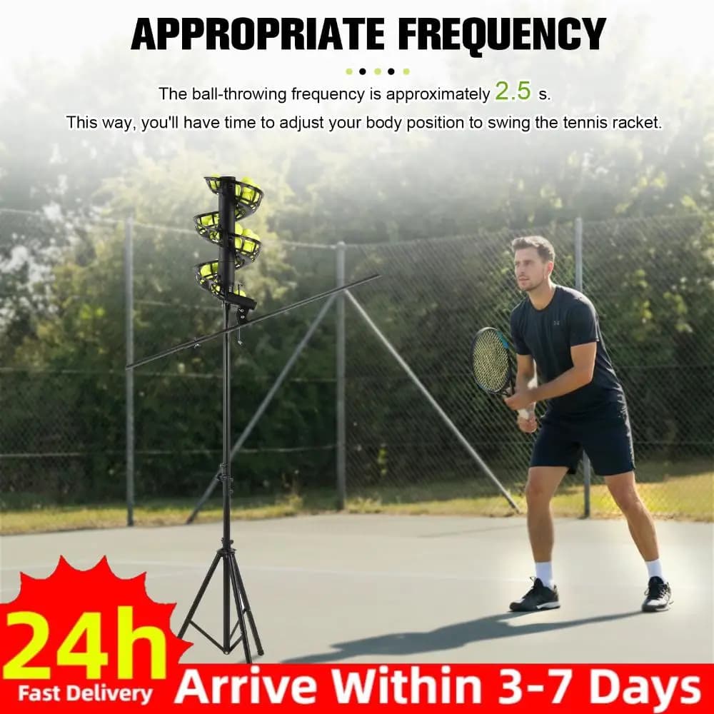 Lanciatore Automatico di Palline da Tennis Leggero Non Elettrico, Contiene 33 Palline, Altezza Regolabile, Attrezzatura per Allenamento all'Aperto