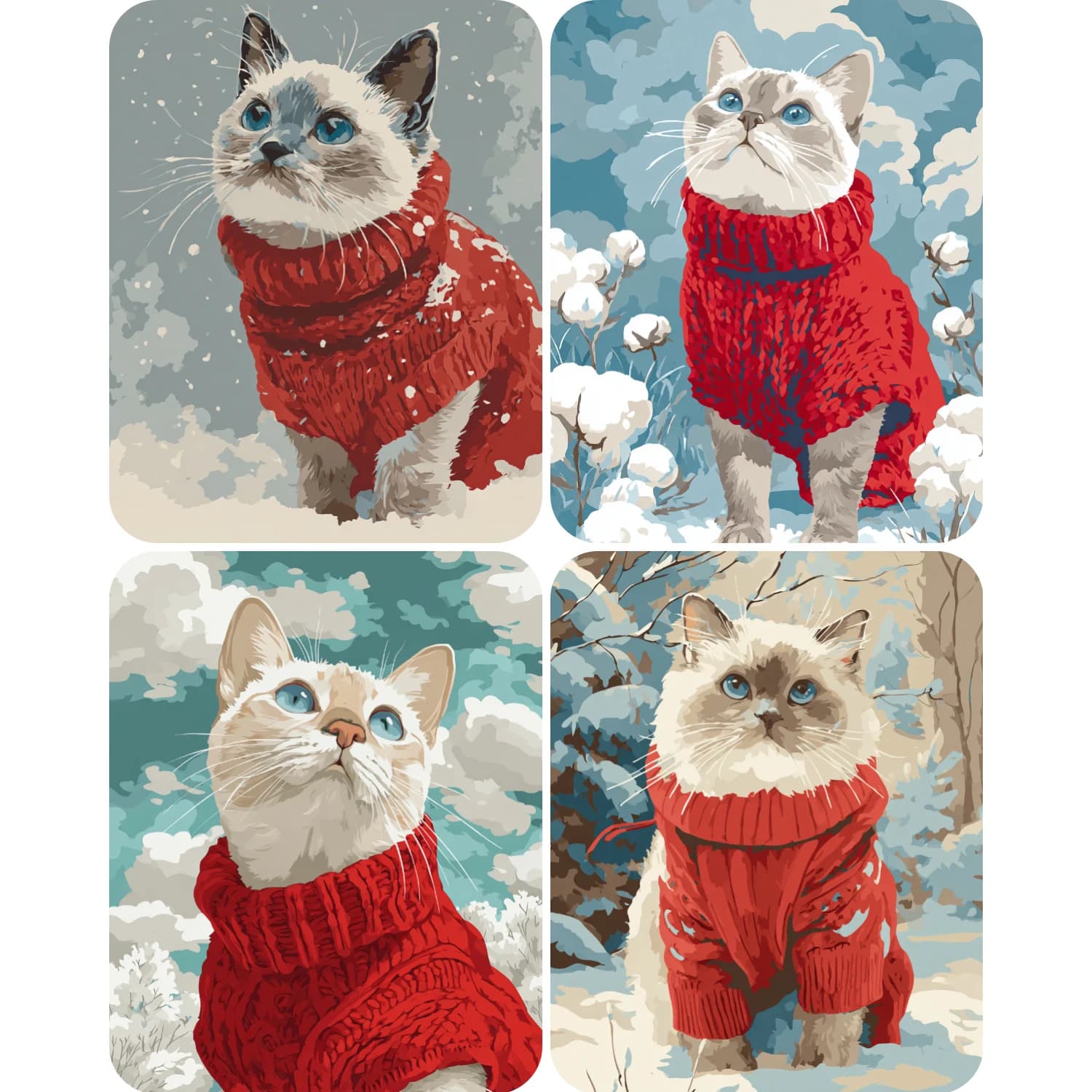 1pc frameless Hand Paint Cat in the snow Painting By Numbers Kit DIY Acrylic Artwork Canvas Art Gift Home