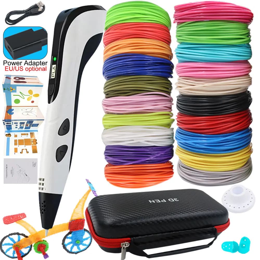 Funny 3D Printing Pen for Kids 3D Pen with Power Adapter LCD Display Color PLA Filament Valigia Birthday for Kids Christmas Gift