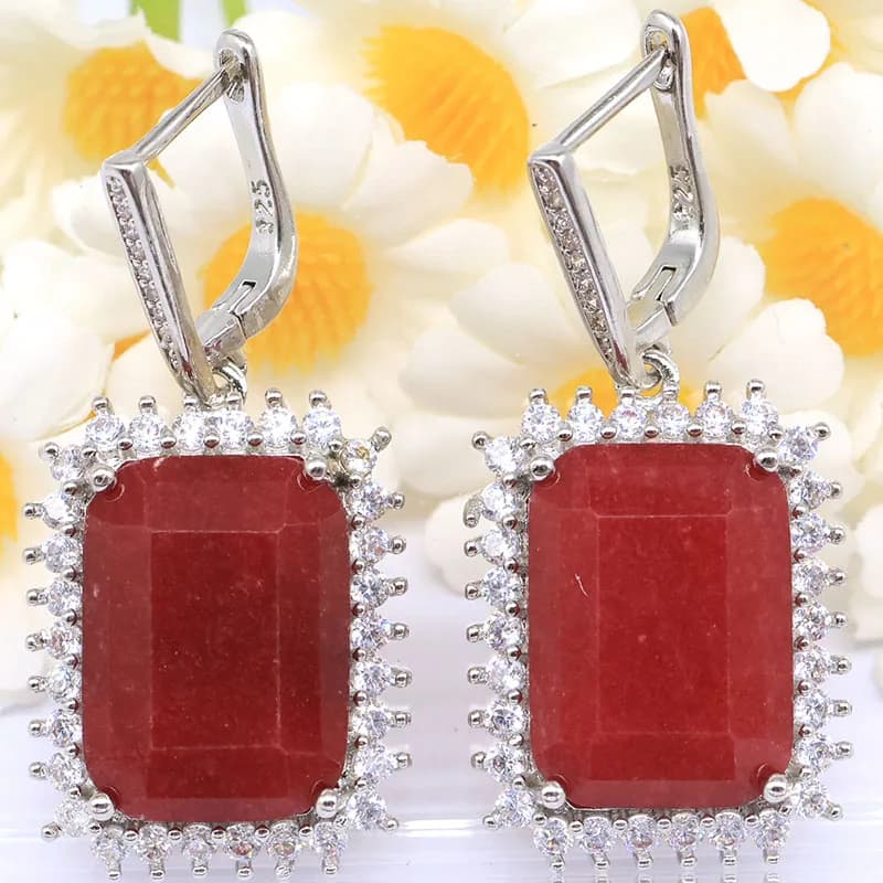 40x20mm Altamente raccomandato Topazio blu Rosa Kunzite Vero rubino Smeraldo Zaffiro CZ Sposa Matrimonio Indossare quotidianamente Orecchini in argento
