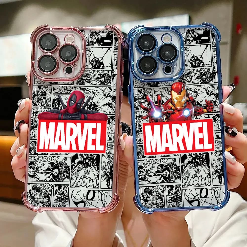 Custodia Antiurto per iPhone 17 Air 16 15 14 11 12 13 Pro Max 16e 17E 15 Plus con Design Cartoon Deadpool Spider-Man Marvel