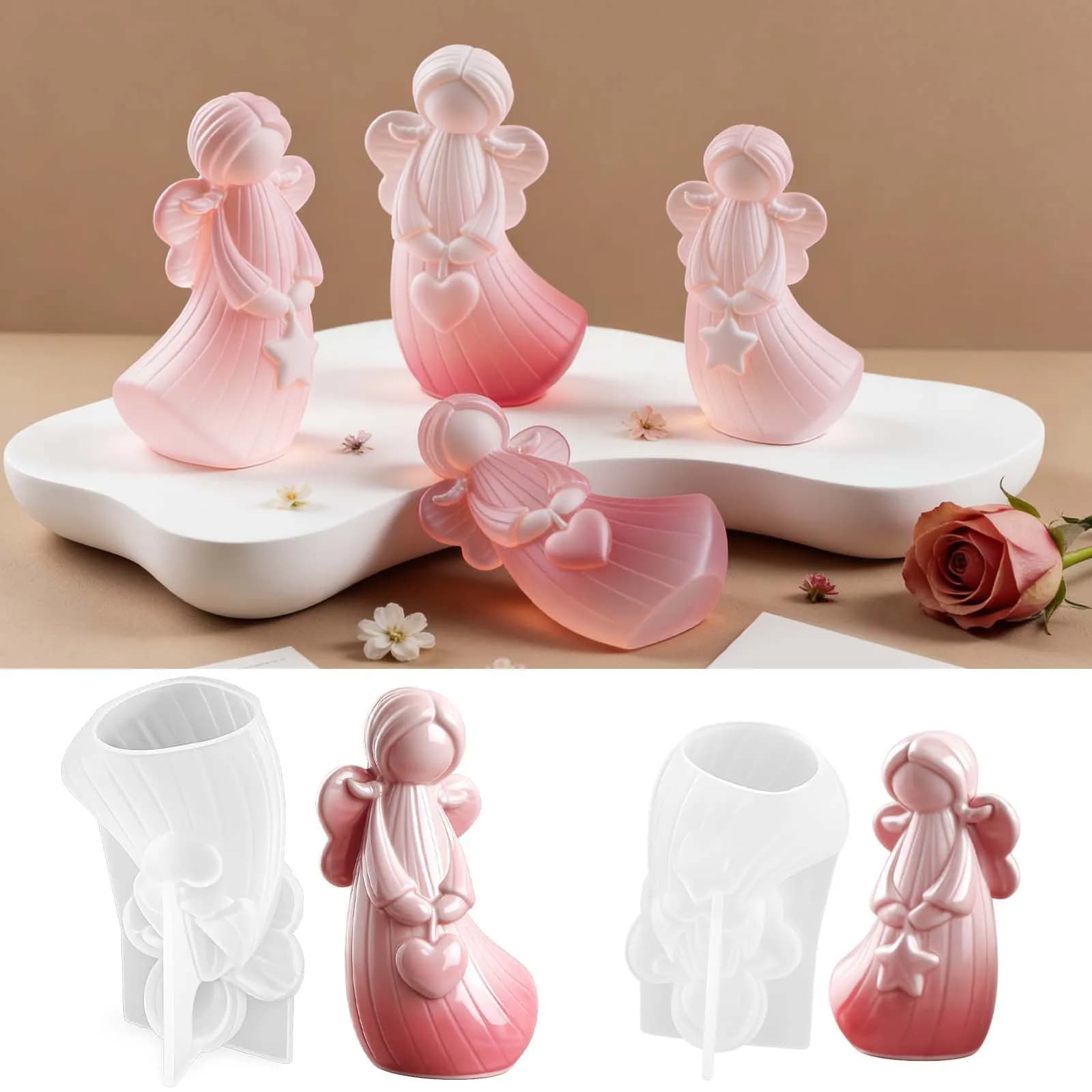 Stampo in silicone fai da te per resina epossidica, stampo in silicone per cemento e gesso a forma di elfo, angelo, cuore, stella, specchio, per la creazione di candele in resina