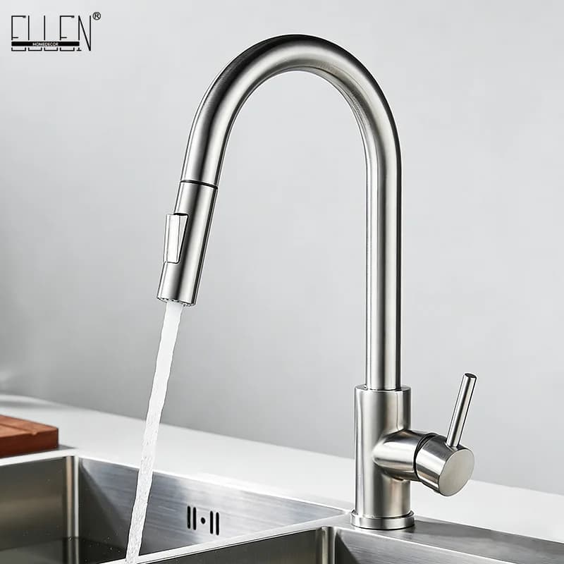 Rubinetto da cucina estraibile cromato/nero/dorato con doccetta a getto caldo/freddo, miscelatore a scomparsa per cucina EL5407