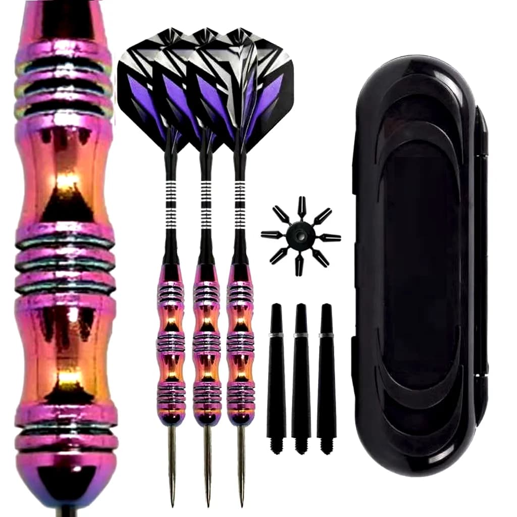 Set di freccette professionali 22G Punta in acciaio metallico Freccette a botte arcobaleno con protezione per albero in nylon Set di freccette per principianti Giocatore di freccette