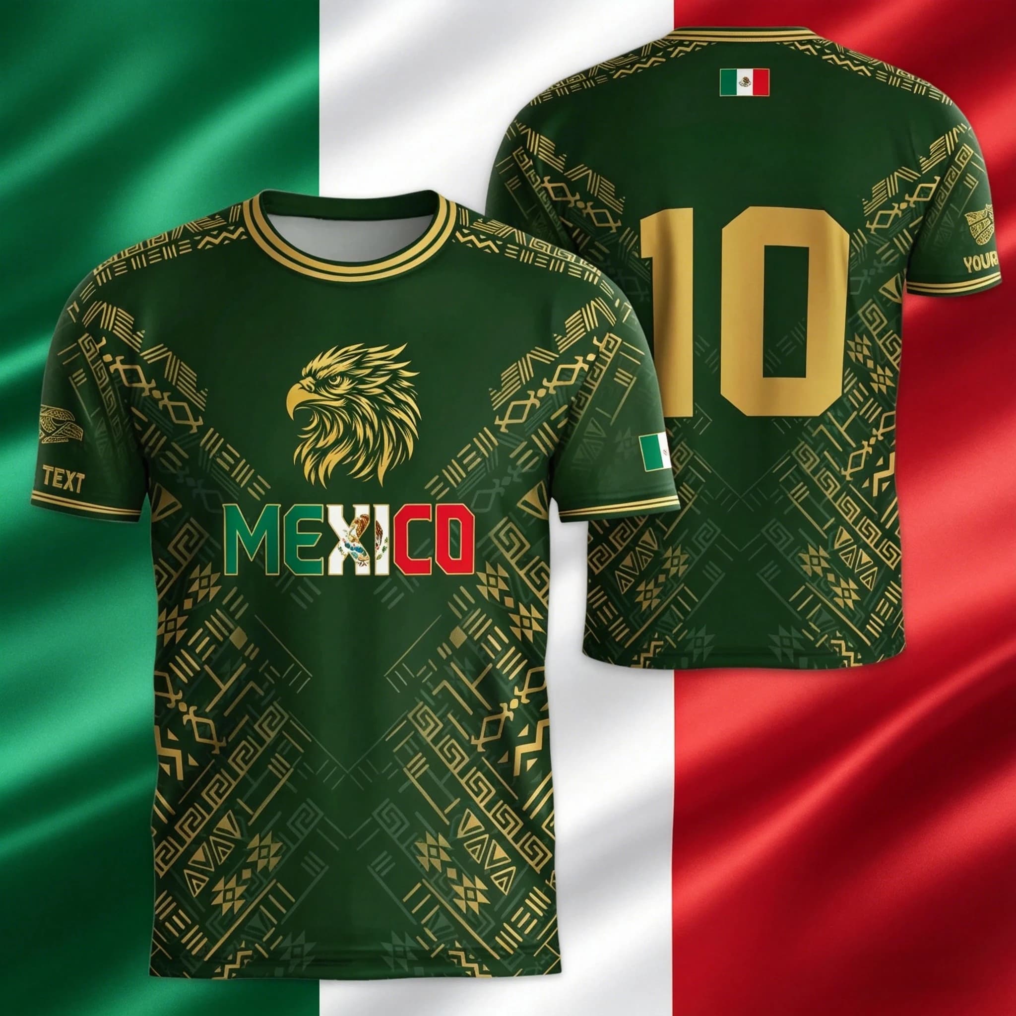 T-shirt a maniche corte da uomo/donna con stampa della bandiera messicana, modello aquila, sport all'aria aperta, tuta da allenamento per calcio traspirante ad asciugatura rapida