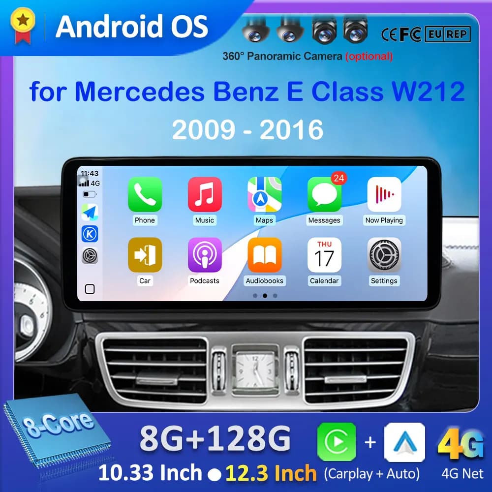 Autoradio Multimediale per Mercedes Benz Classe E W212 2009 - 2016, Schermo QLED, Android 16, Carplay, Accessori Auto 4G DSP