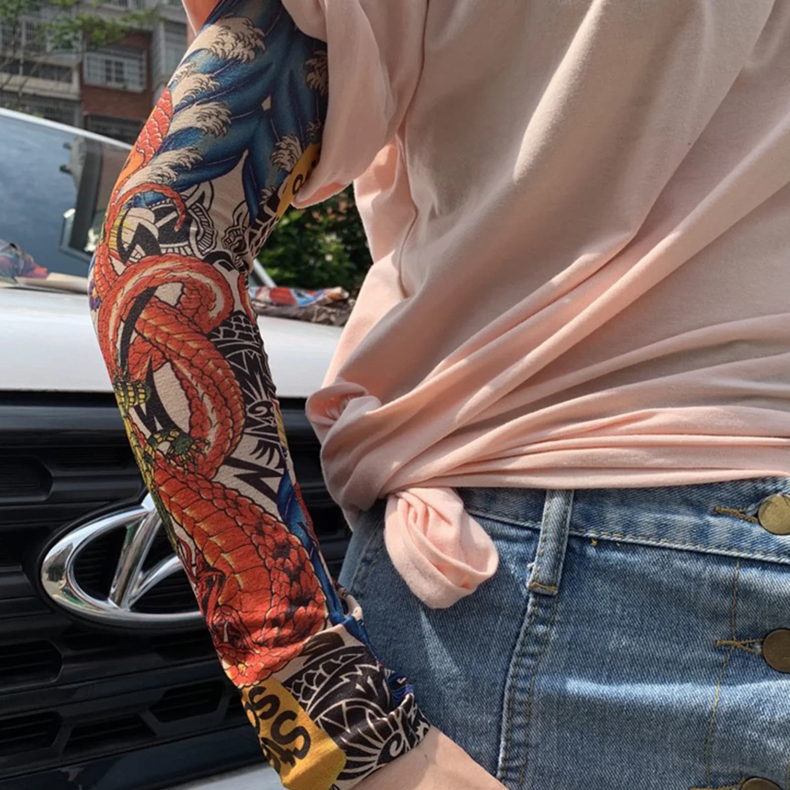 Set di 6 maniche protettive dal sole con design a tatuaggio estivo, copribraccia traspiranti e decorative