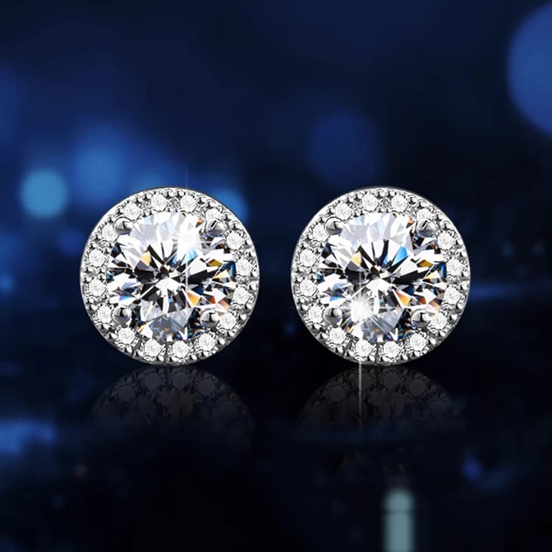 Orecchini in Argento Puro S925 con Moissanite Rotonda per Donne, Gioielli per Orecchie Eleganti e Affascinanti