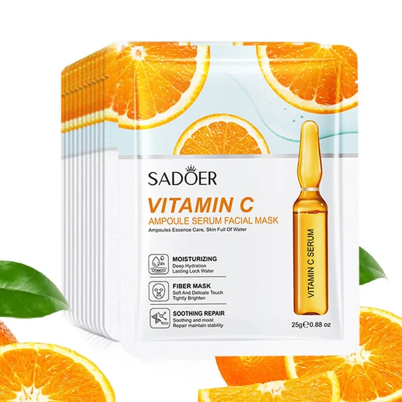 10/15 pezzi SADOER Maschera viso con vitamina C e acido ialuronico, idratante, rassodante, nutriente e riducente le linee sottili della pelle
