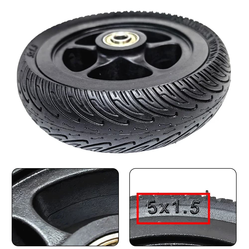 Ruota completa 5x1.5 con mozzo per monopattino elettrico, carrello, trolley - Pneumatico solido antiforatura da 5 pollici - Ricambio