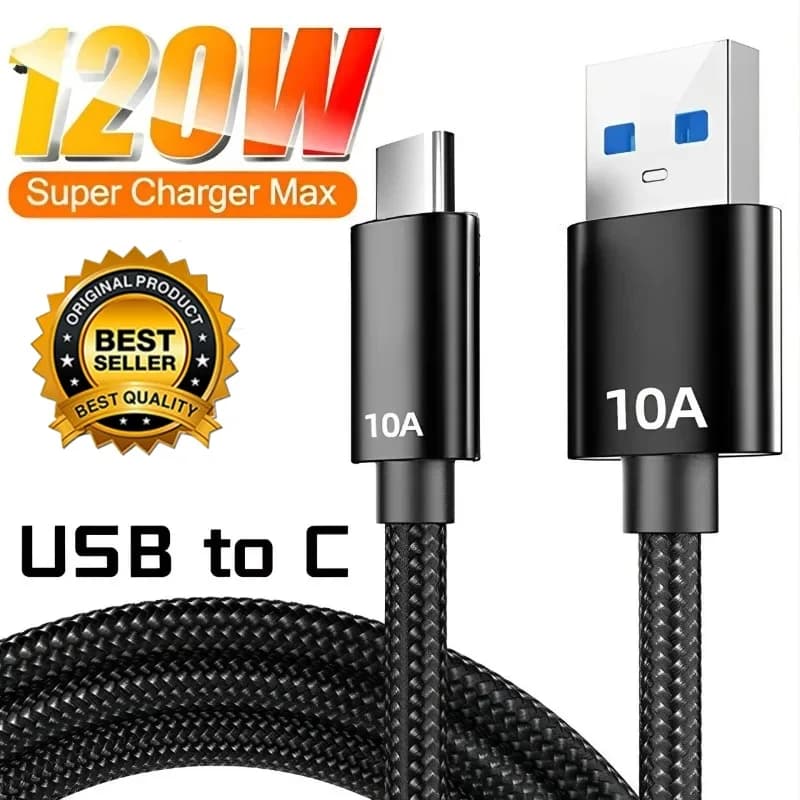 Nuovo cavo USB Type-C da 10A 120W per ricarica rapida e trasferimento dati, compatibile con Xiaomi, OnePlus, Realme, Huawei, lunghezza 0.25/0.5/1/1.5/2/3m