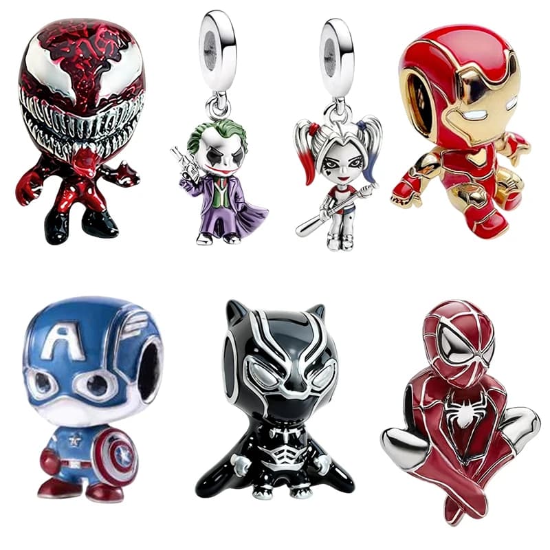 Marvel Spider-Man, DC. Ciondoli Charm Compatibili con Bracciali e Collane Originali in Argento a Serpente, Perline per Gioielli Fai da Te, Regalo Donna