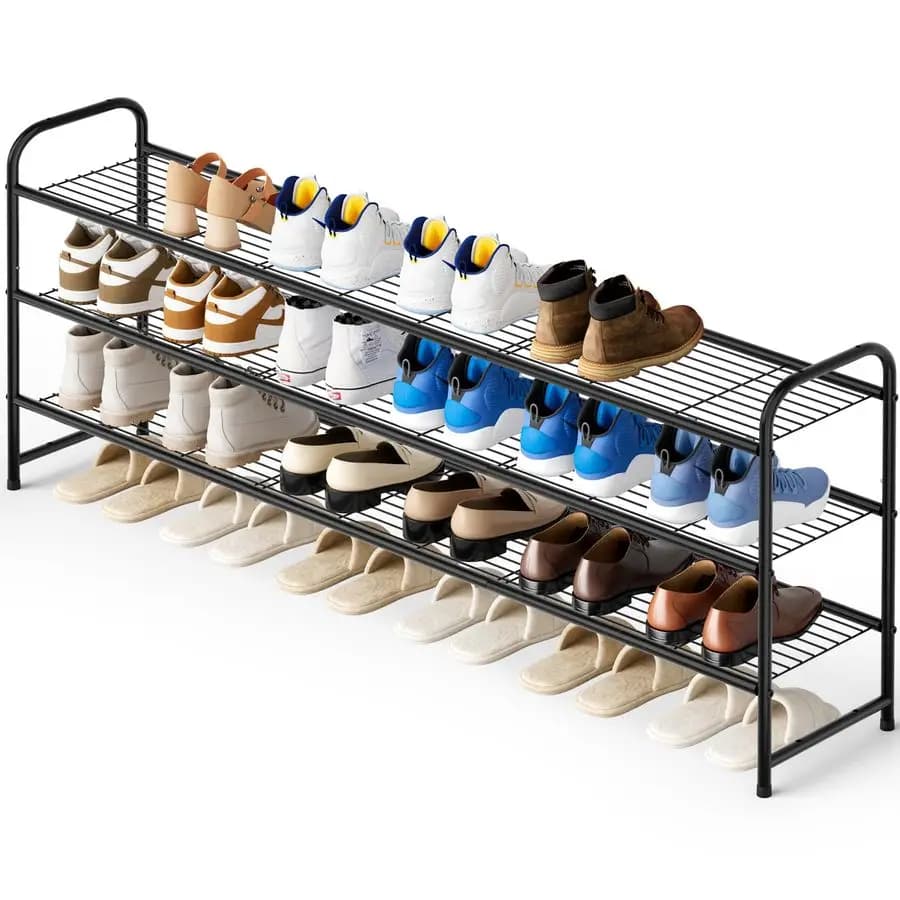 Scarpiera a 3 livelli lunga per armadio, organizer per scarpe in metallo per ingresso, scaffale impilabile largo con robusta griglia in filo metallico per C