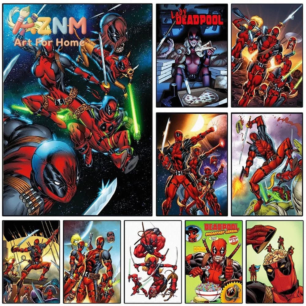 2D Flat Posters & Prints,Lady Deadpool Marvel Comic Superhero Canvas Wall Art,2D Flat Frameless Print,Home Decor for Boys Bedr